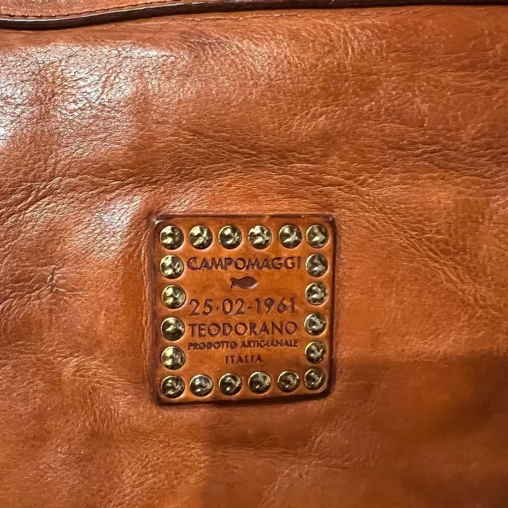 Campomaggi x Free People Salvatore Shearling Trim Leather Shoulder Bag in Cognac - Picture 10 of 15